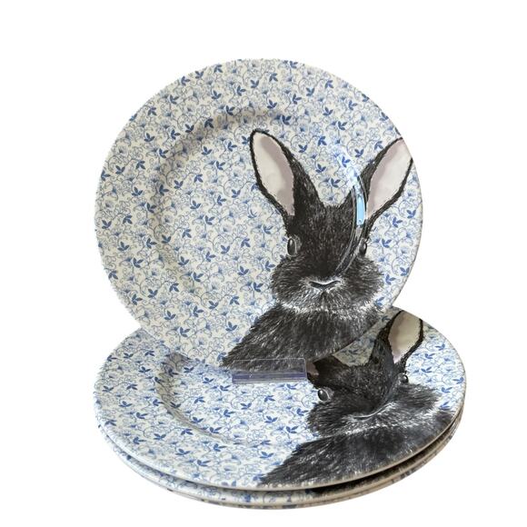 Royal Stafford Floral Blue Chintz Easter Bunny Dinner Plates 11in Set of 4 New - Picture 2 of 15